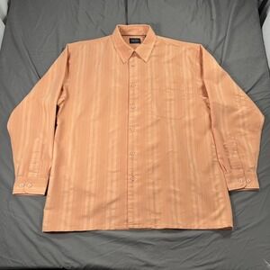 Indigo Palms Rayon Long Sleeve Button-Up Pocket Shirt striped Orange L